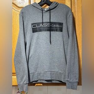 Roberto Cavalli Class Gray Logo Hoodie Sweatshirt Men’s Large EUC